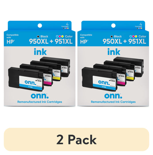 (2 pack) onn. Remanufactured HP 950XL/951XL High Yield Black, Cyan, Magenta, Yellow Inkjet Cartridges 4-Pack